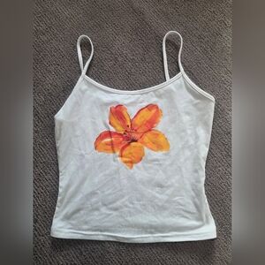 SHEIN White Camisole with Orange Floral Design